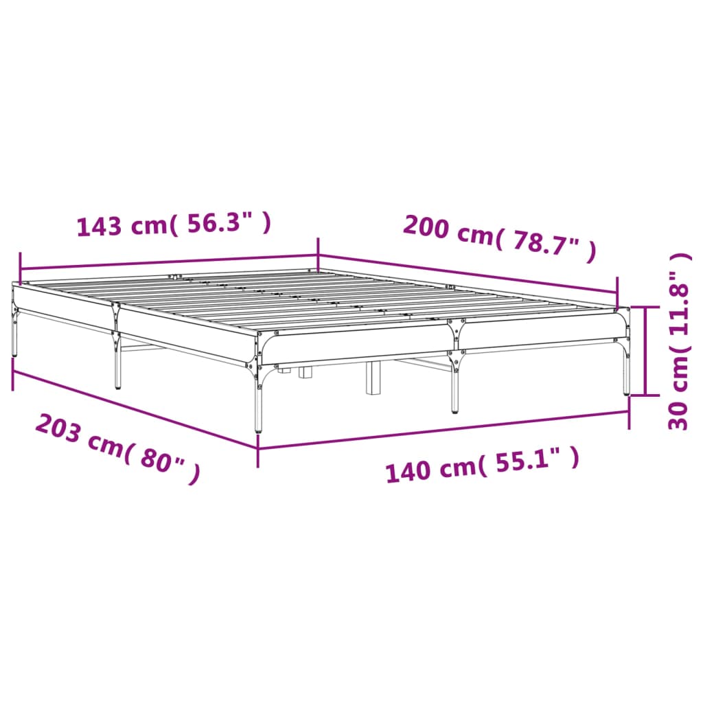 Bedframe bewerkt hout metaal bruin eikenkleur 140x200 cm is nu te koop bij PeponiXL, paradijselijk wonen!