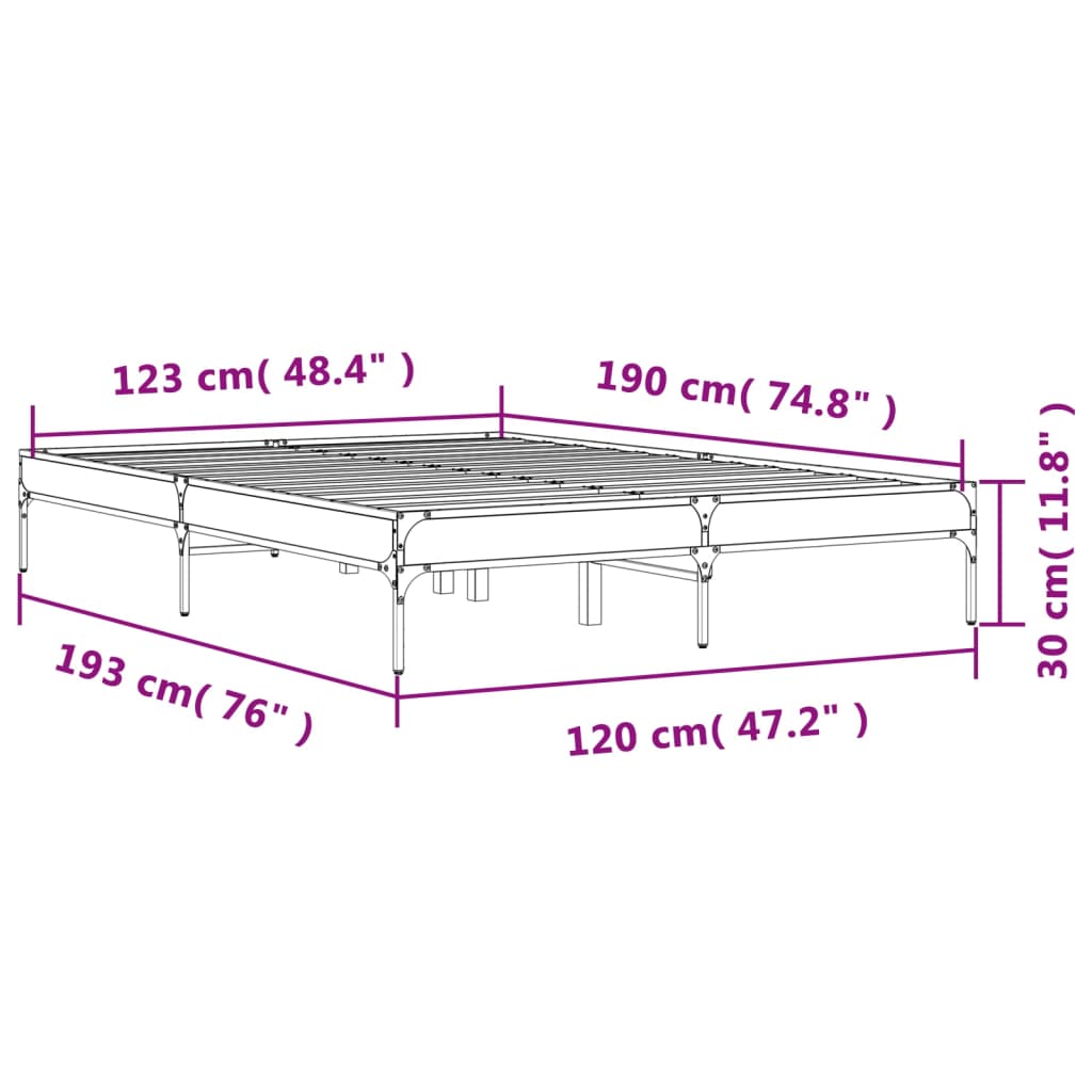 Bedframe bewerkt hout metaal grijs sonoma eiken 120x190 cm is nu te koop bij PeponiXL, paradijselijk wonen!
