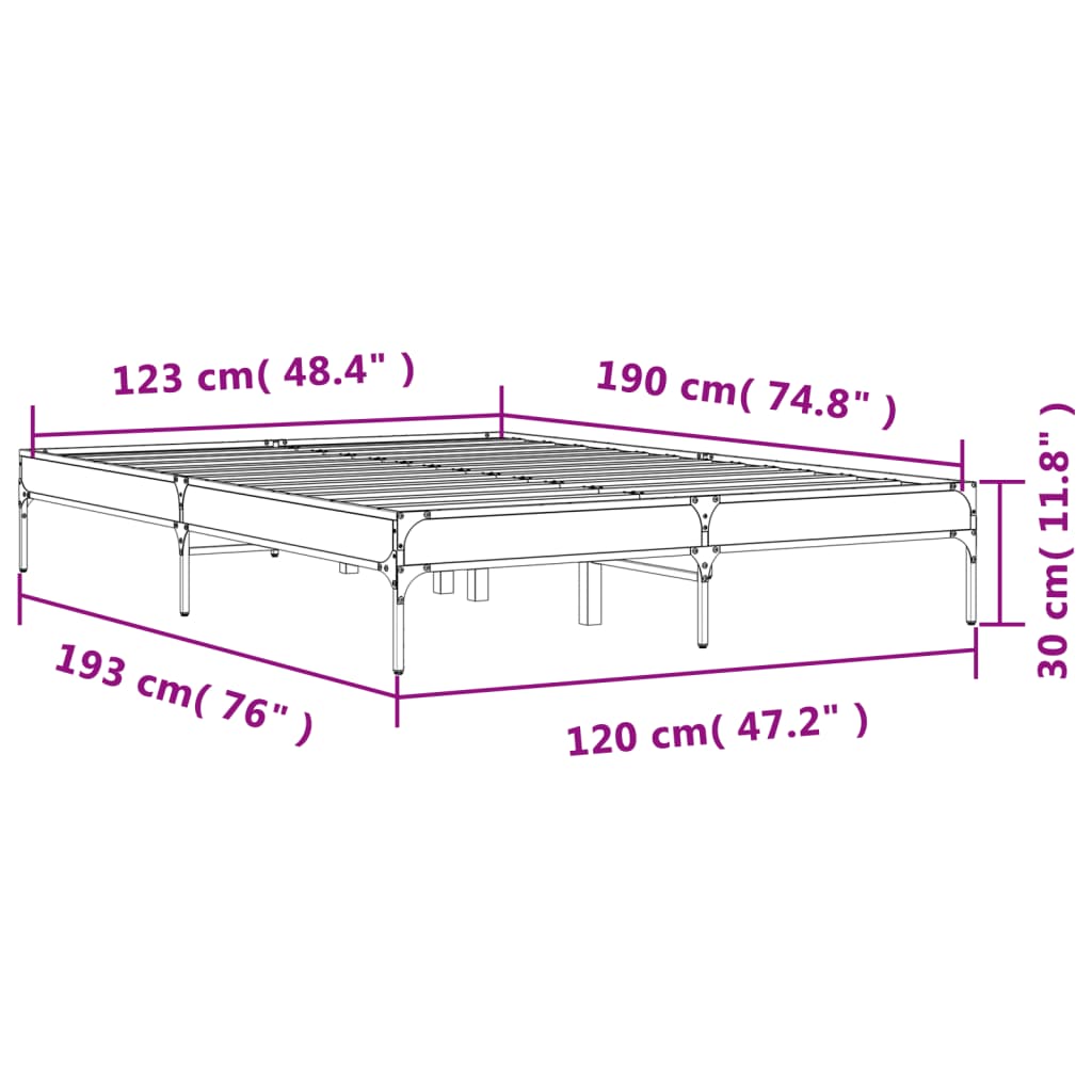 Bedframe bewerkt hout metaal bruin eikenkleur 120x190 cm is nu te koop bij PeponiXL, paradijselijk wonen!