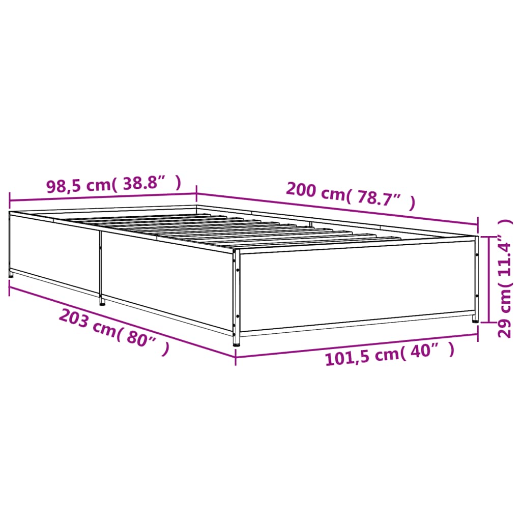 Bedframe bewerkt hout en metaal gerookt eikenkleurig 100x200 cm is nu te koop bij PeponiXL, paradijselijk wonen!