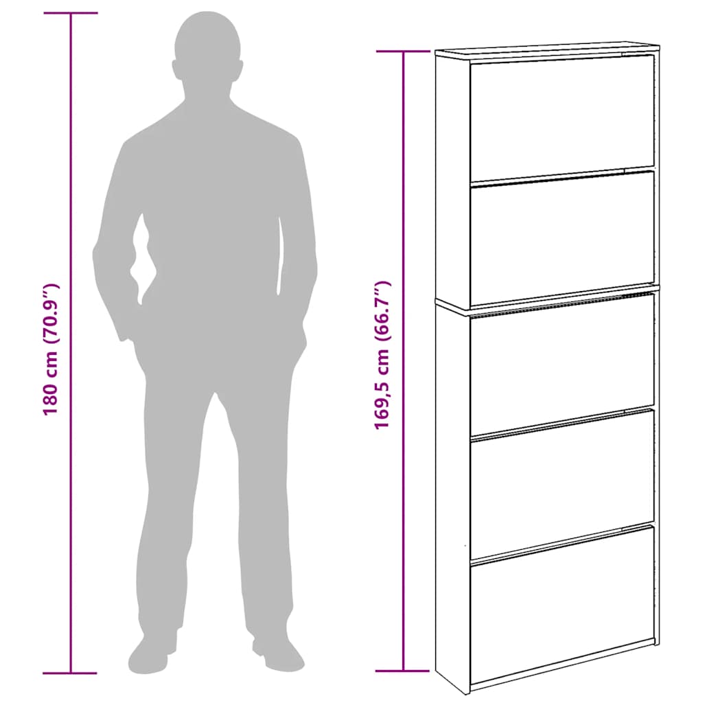 Schoenenkast met spiegel 5-laags 63x17x169,5 cm betongrijs