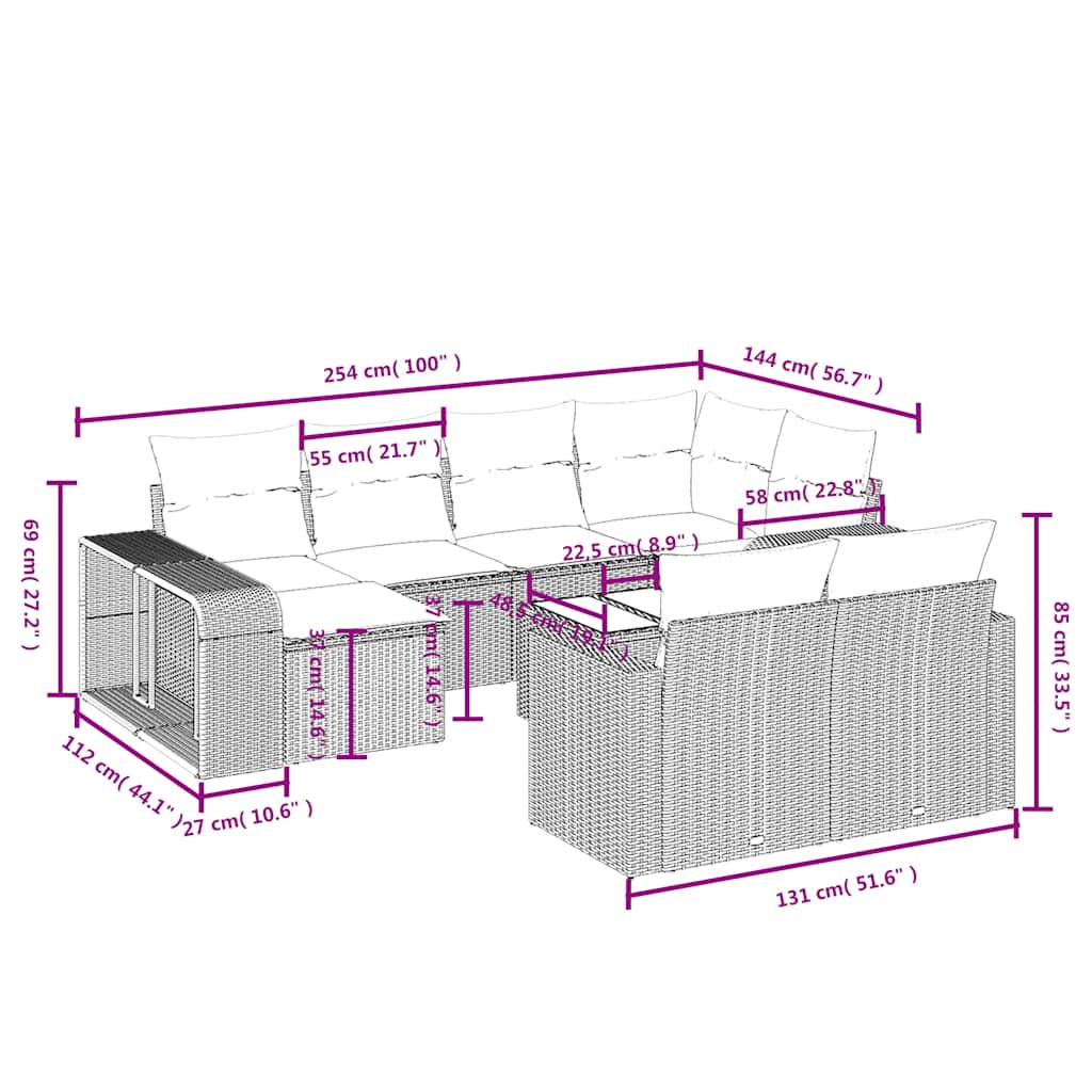 11-delige tuinbankset met kussens, zwart polyrotan is nu te koop bij PeponiXL, paradijselijk wonen!
