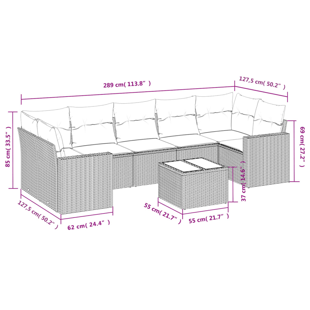 8-delige Loungeset met kussens poly rattan zwart is nu te koop bij PeponiXL, paradijselijk wonen!