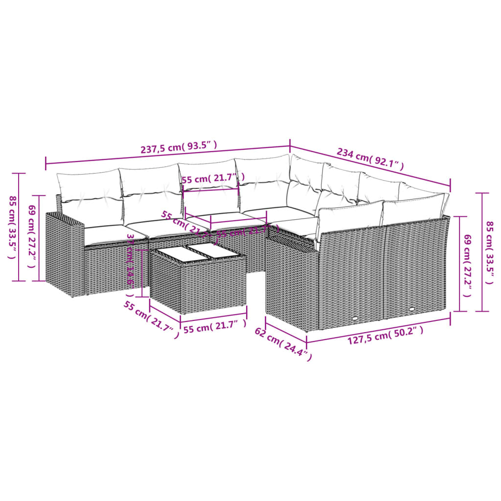 9-delige Loungeset met kussens poly rattan zwart is nu te koop bij PeponiXL, paradijselijk wonen!