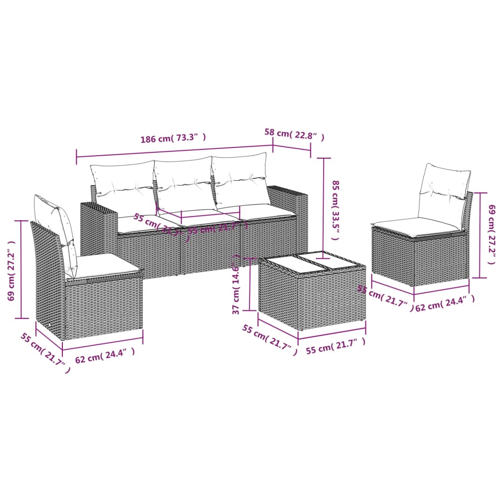 6-delige Loungeset met kussens poly rattan lichtgrijs is nu te koop bij PeponiXL, paradijselijk wonen!