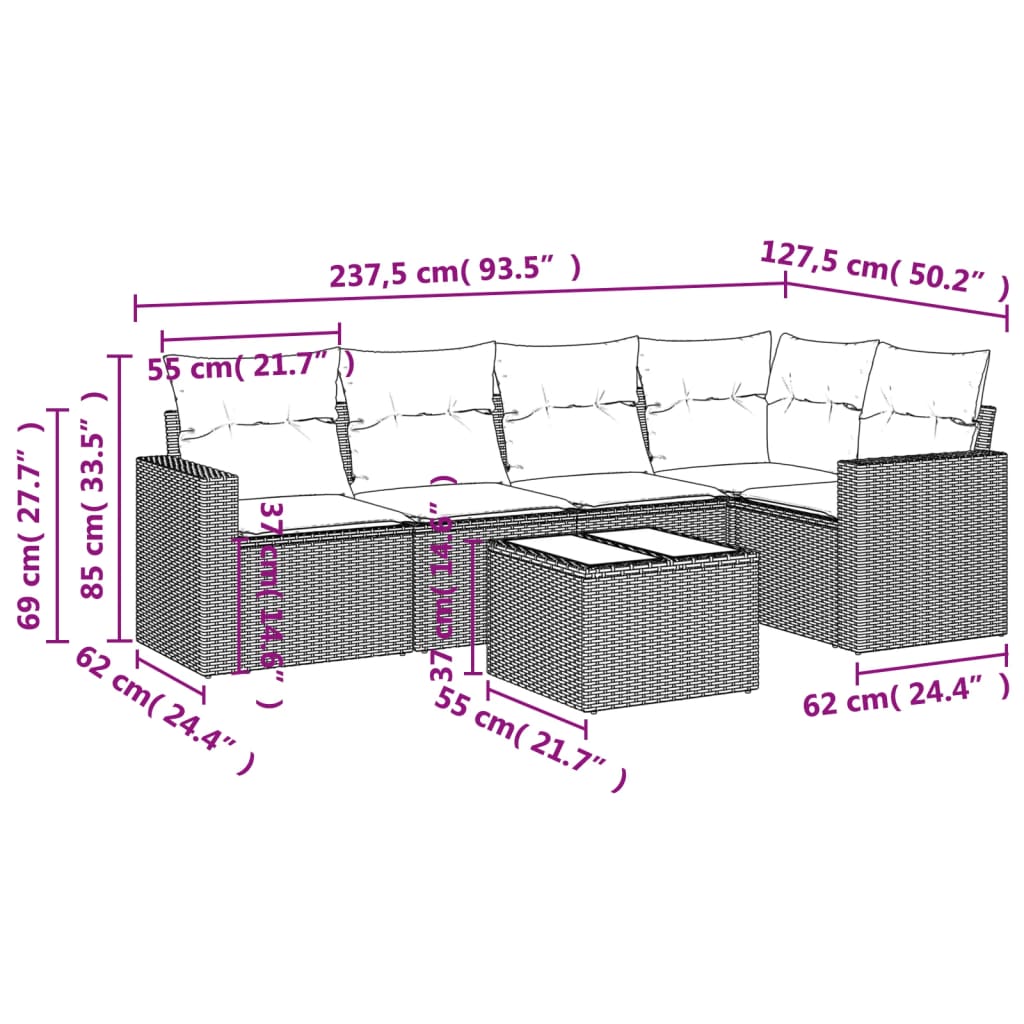 6-delige Loungeset met kussens poly rattan bruin is nu te koop bij PeponiXL, paradijselijk wonen!