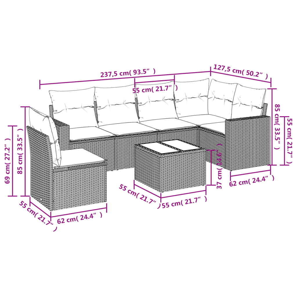 7-delige Loungeset met kussens poly rattan lichtgrijs is nu te koop bij PeponiXL, paradijselijk wonen!