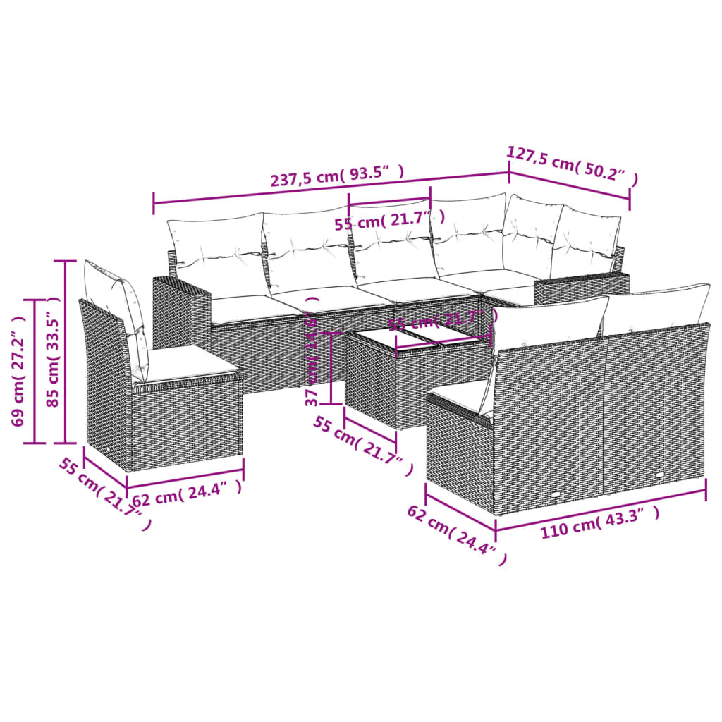9-delige Loungeset met kussens poly rattan lichtgrijs is nu te koop bij PeponiXL, paradijselijk wonen!