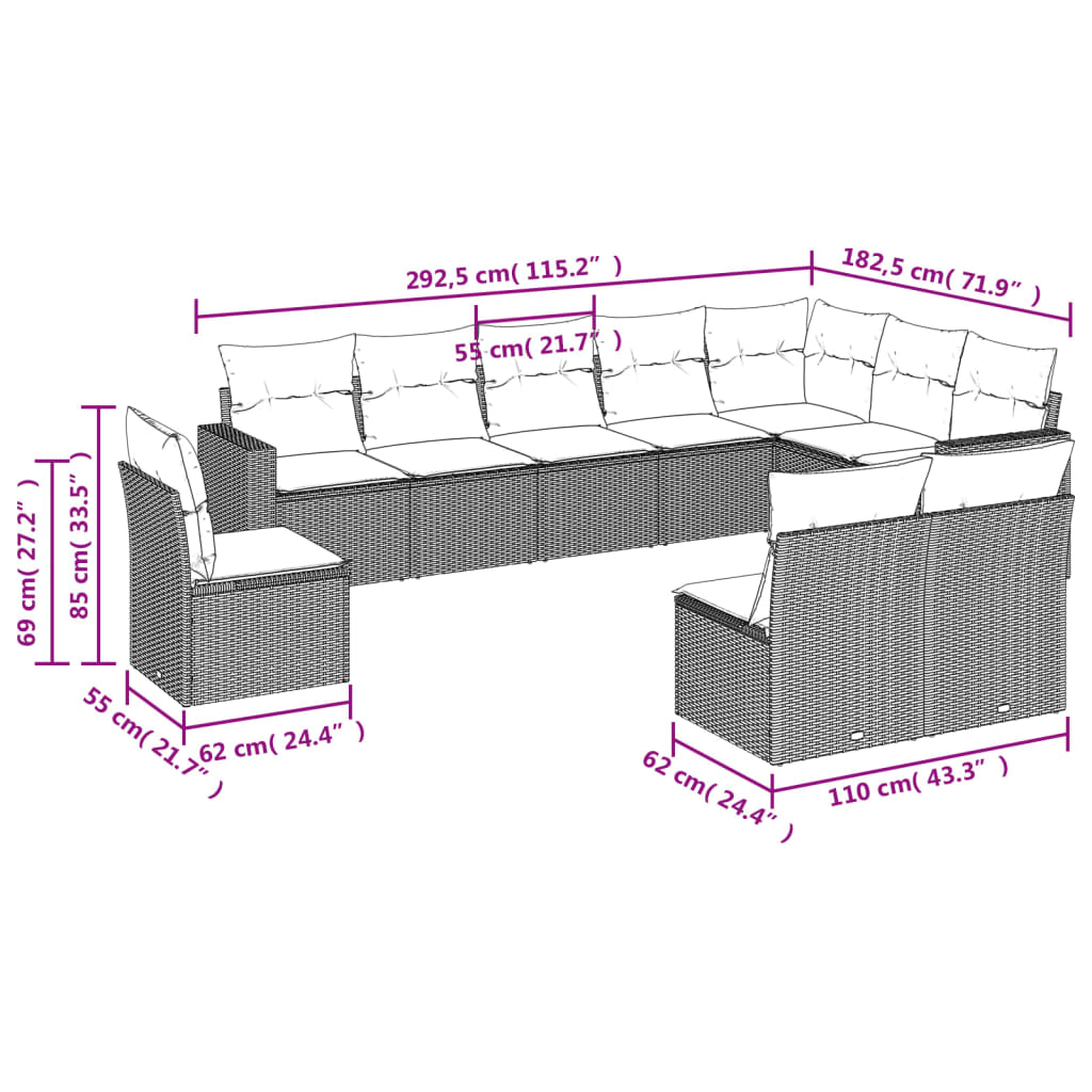 10-delige Loungeset met kussens poly rattan lichtgrijs is nu te koop bij PeponiXL, paradijselijk wonen!