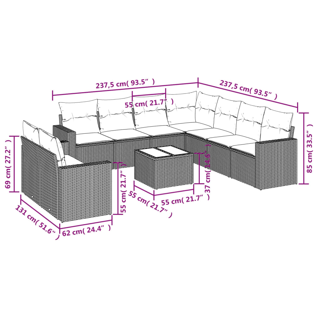 10-delige Loungeset met kussens poly rattan lichtgrijs is nu te koop bij PeponiXL, paradijselijk wonen!