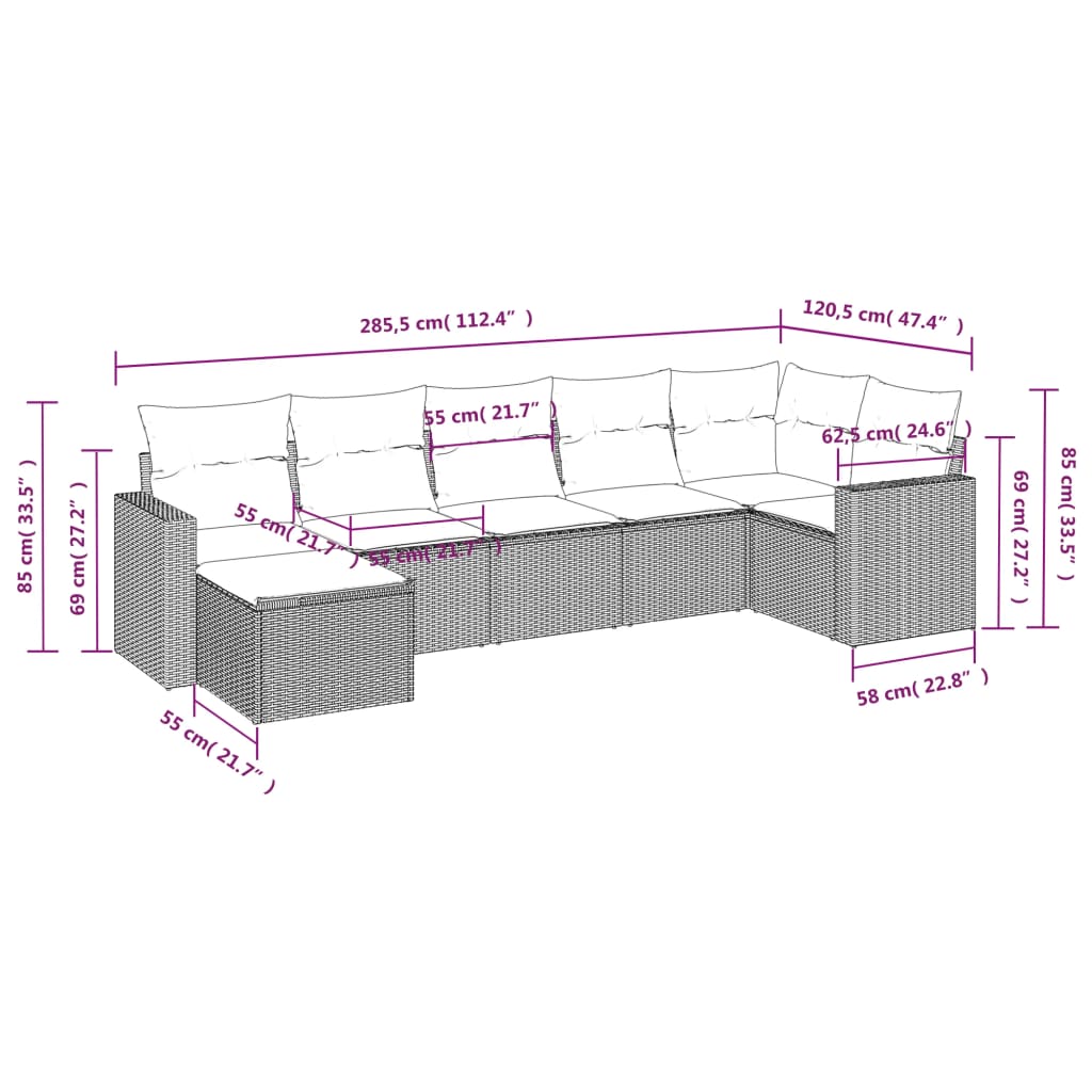 7-delige Loungeset met kussens poly rattan lichtgrijs is nu te koop bij PeponiXL, paradijselijk wonen!