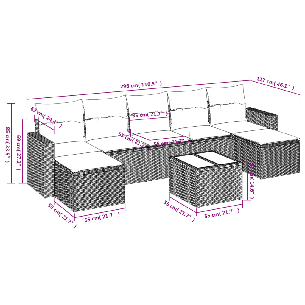 8-delige Loungeset met kussens poly rattan lichtgrijs is nu te koop bij PeponiXL, paradijselijk wonen!