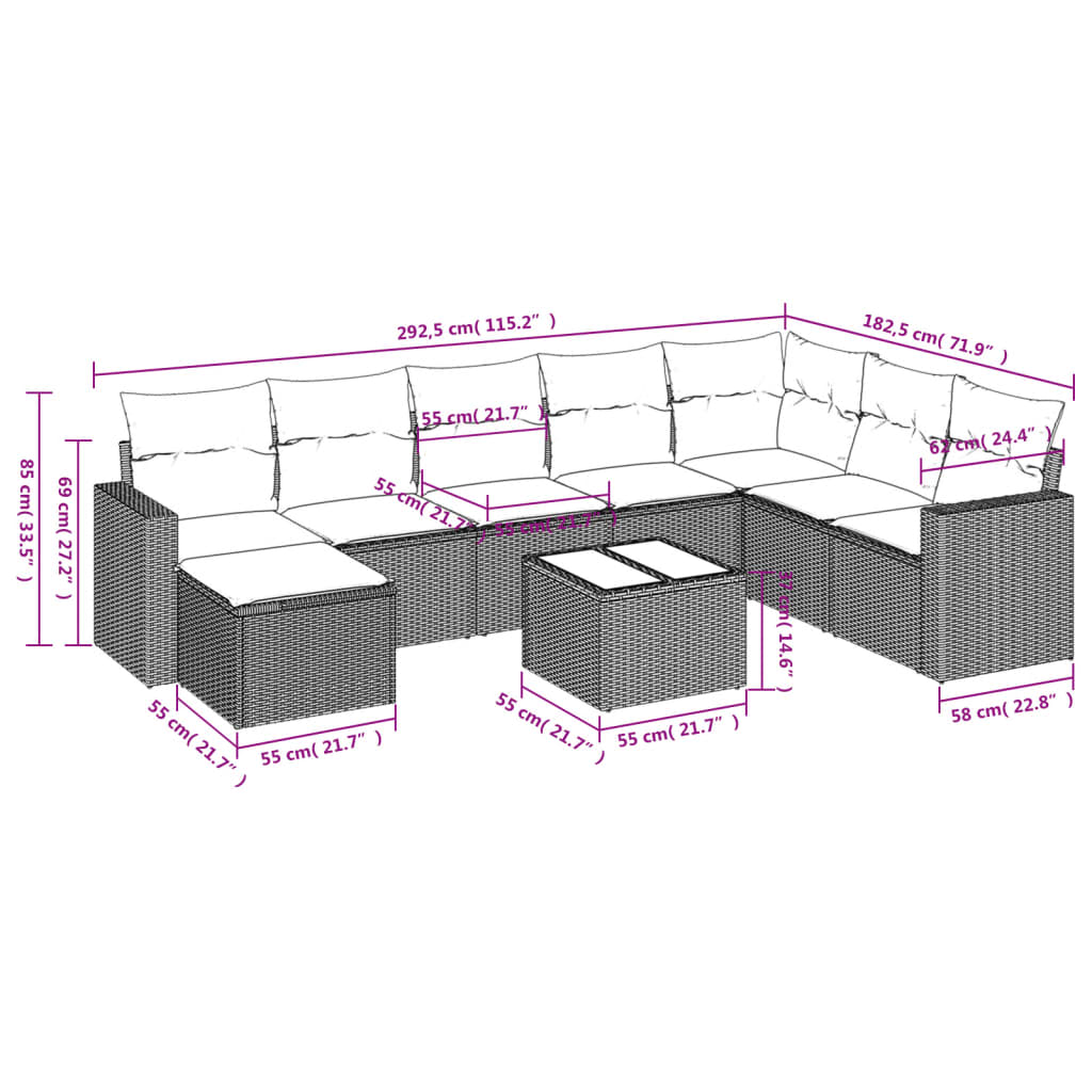 9-delige Loungeset met kussens poly rattan lichtgrijs is nu te koop bij PeponiXL, paradijselijk wonen!