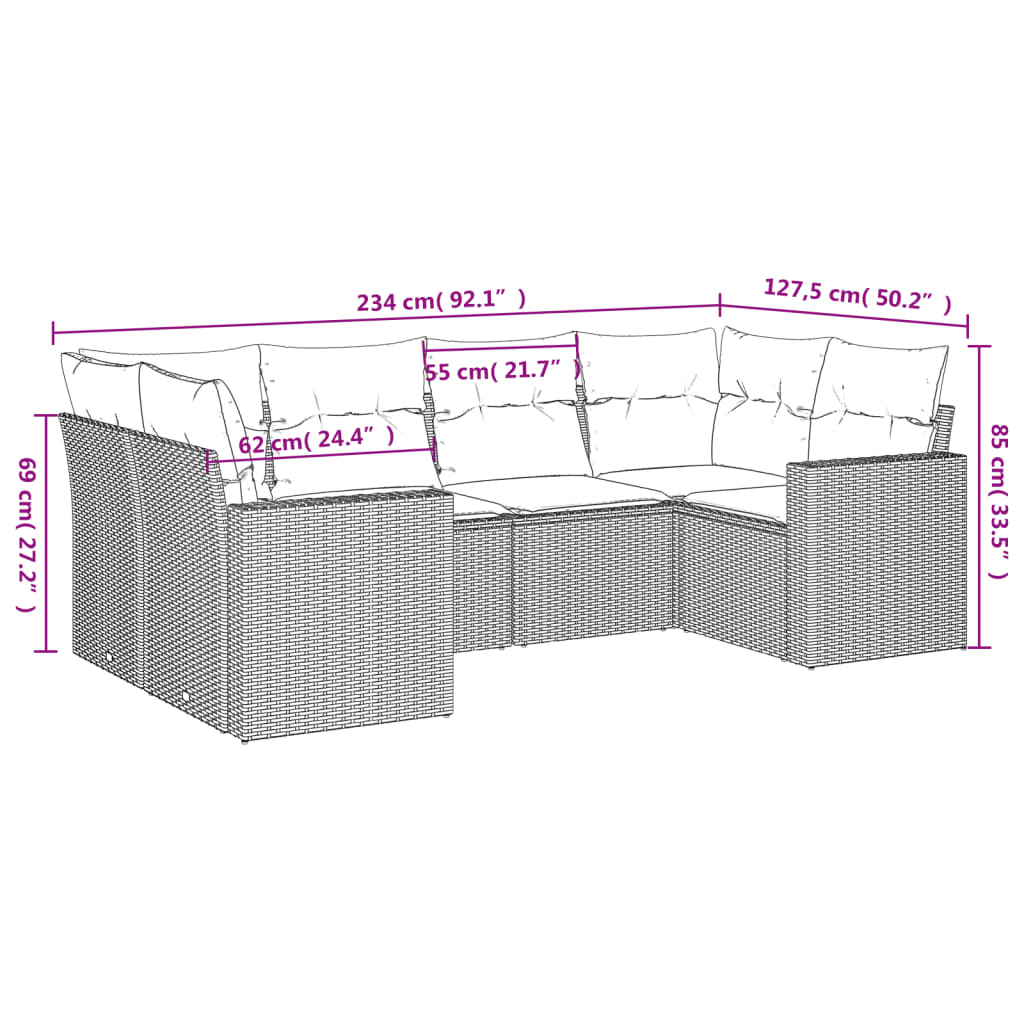 6-delige Loungeset met kussens poly rattan bruin is nu te koop bij PeponiXL, paradijselijk wonen!