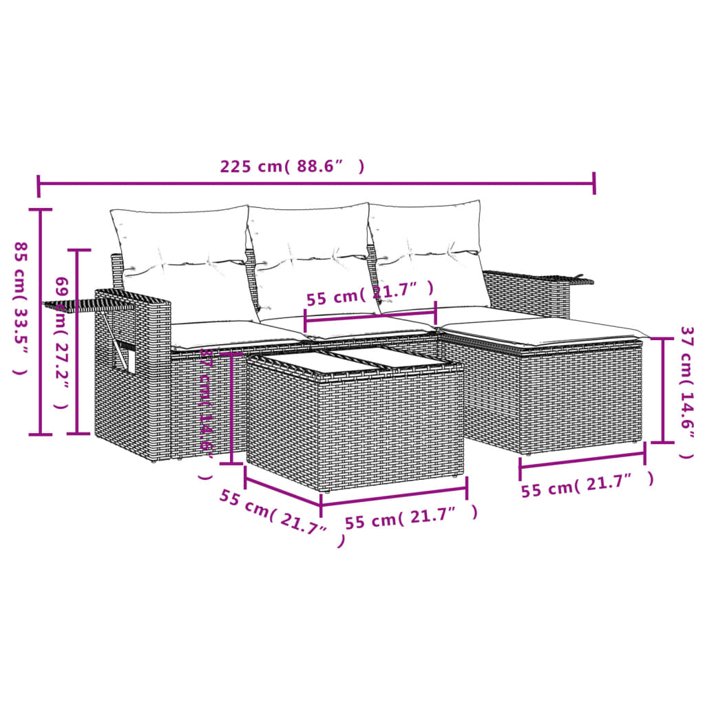 4-delige Loungeset met kussens poly rattan bruin is nu te koop bij PeponiXL, paradijselijk wonen!