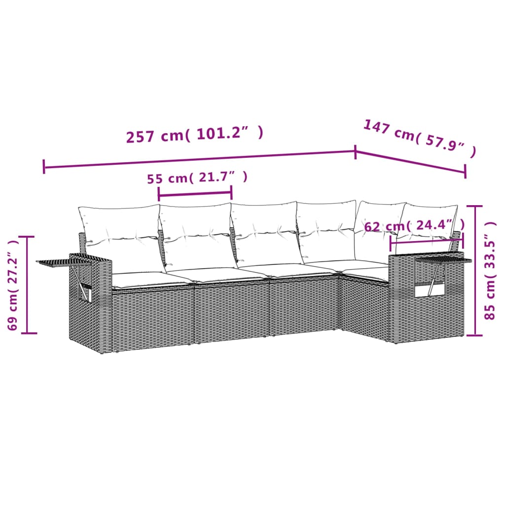 5-delige Loungeset met kussens poly rattan zwart is nu te koop bij PeponiXL, paradijselijk wonen!