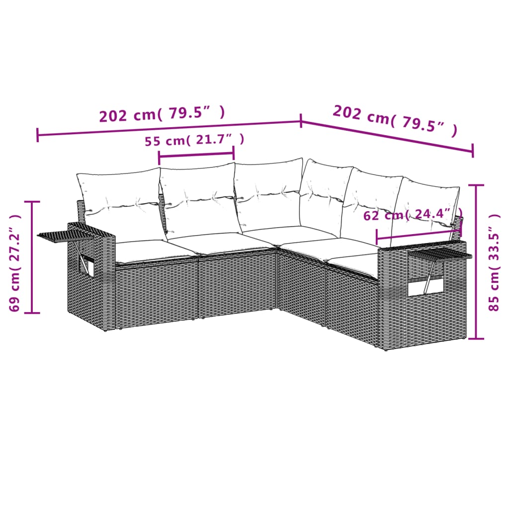 5-delige Loungeset met kussens poly rattan grijs is nu te koop bij PeponiXL, paradijselijk wonen!