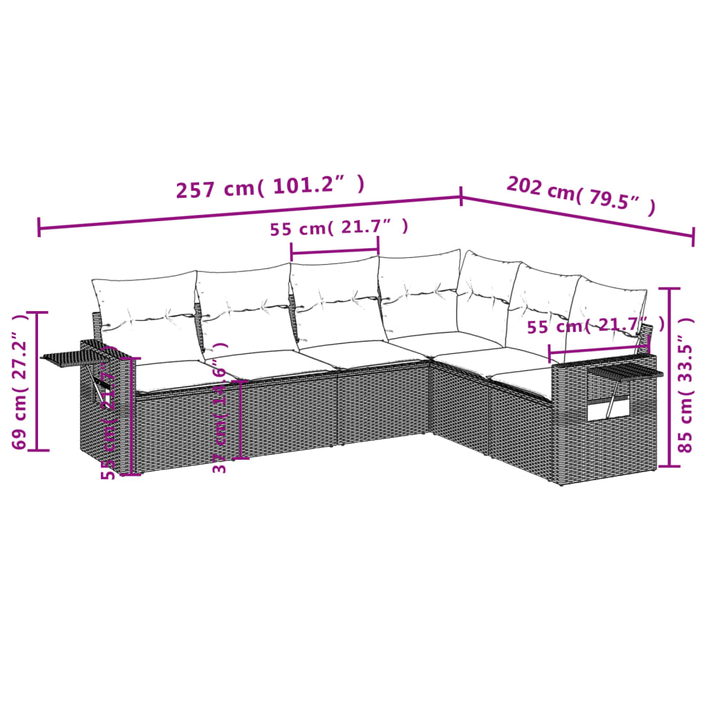 6-delige Loungeset met kussens poly rattan bruin is nu te koop bij PeponiXL, paradijselijk wonen!