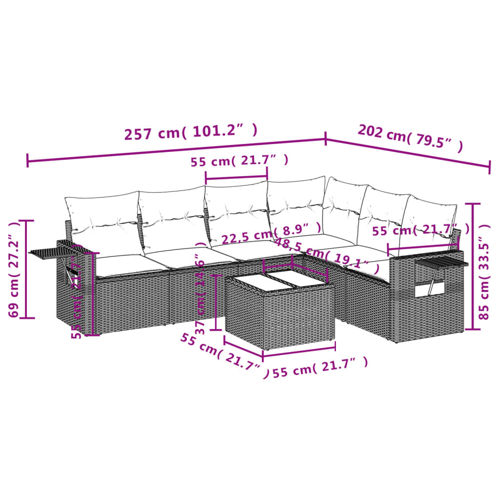 7-delige Loungeset met kussens poly rattan zwart is nu te koop bij PeponiXL, paradijselijk wonen!