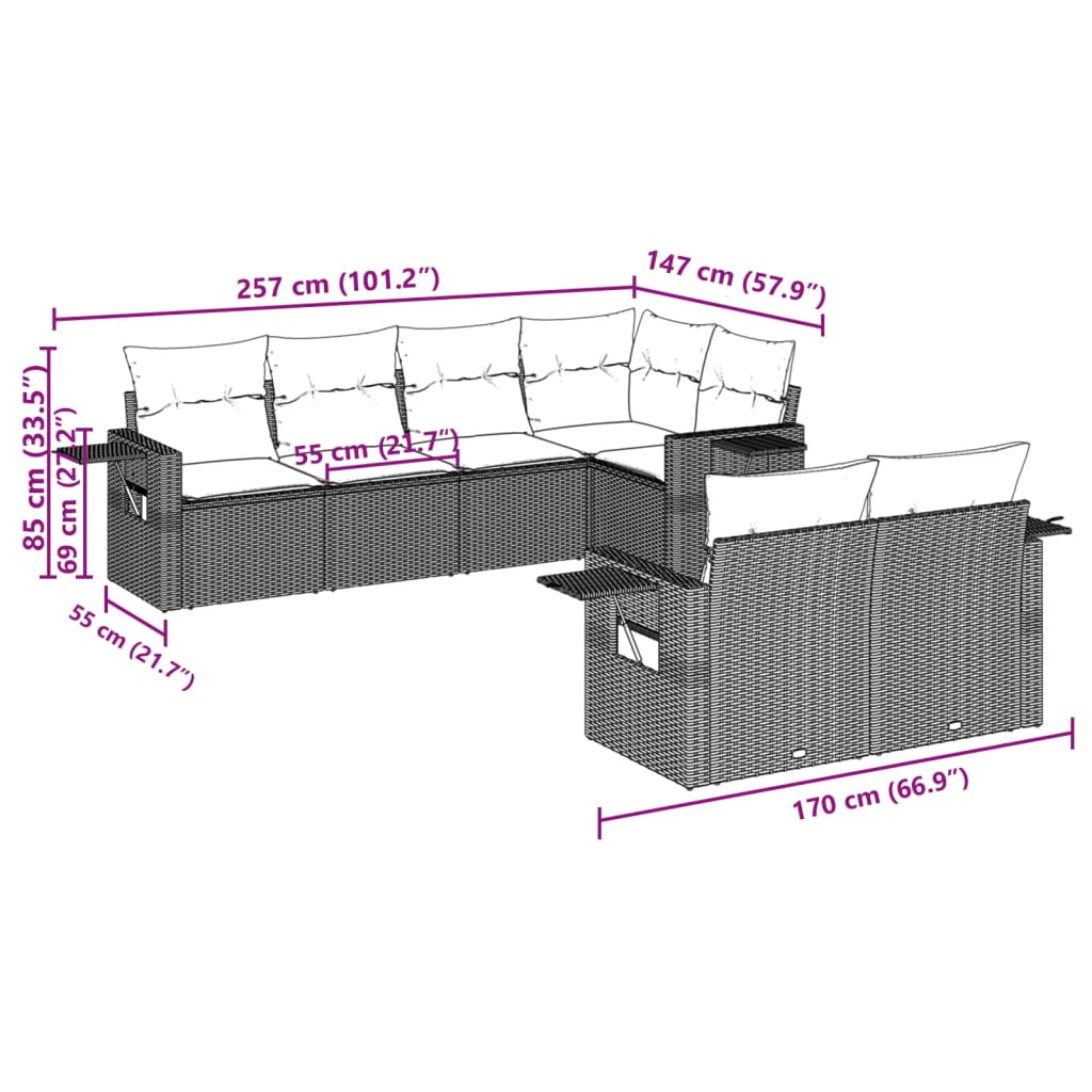 7-delige Loungeset met kussens poly rattan beige is nu te koop bij PeponiXL, paradijselijk wonen!