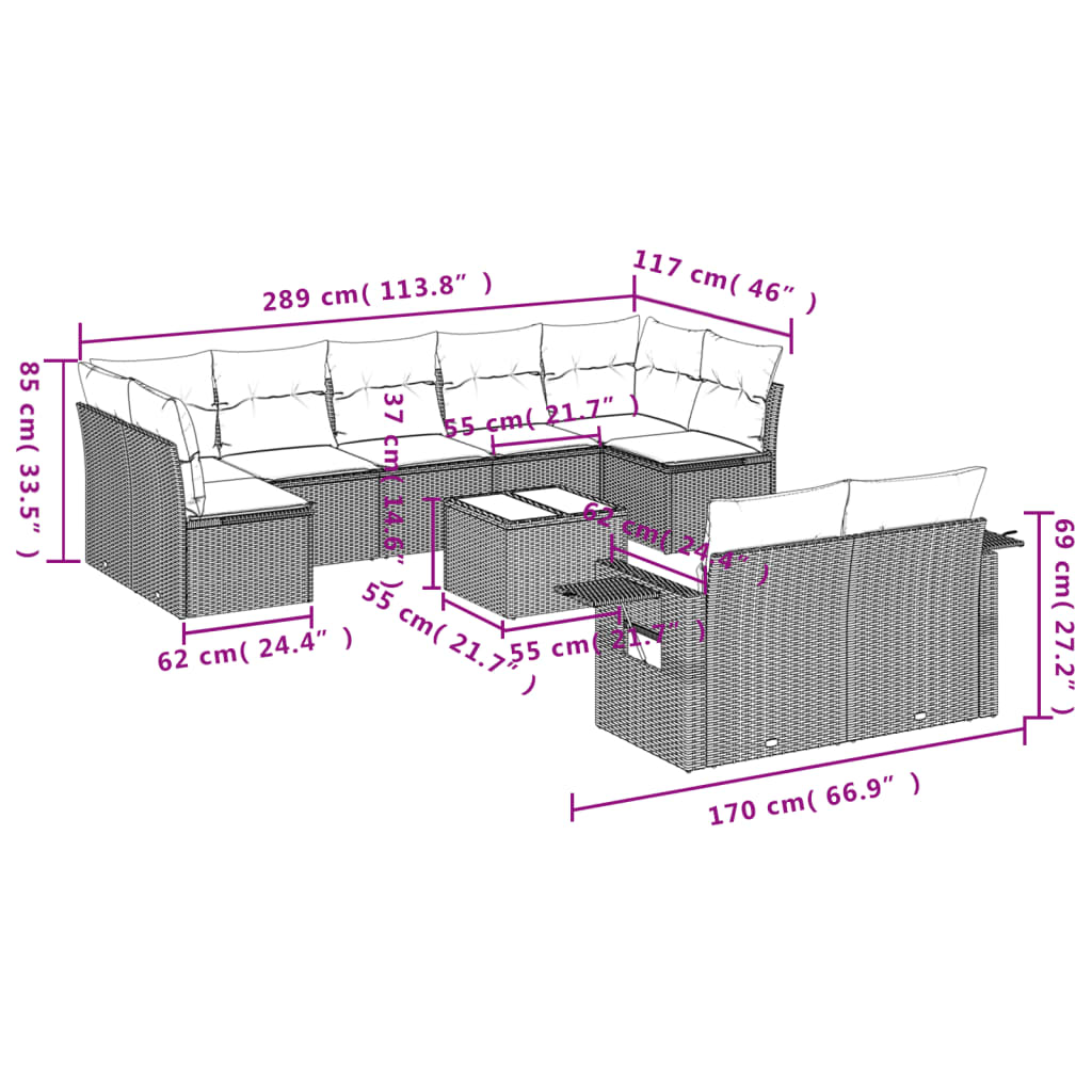 10-delige Loungeset met kussens poly rattan zwart is nu te koop bij PeponiXL, paradijselijk wonen!