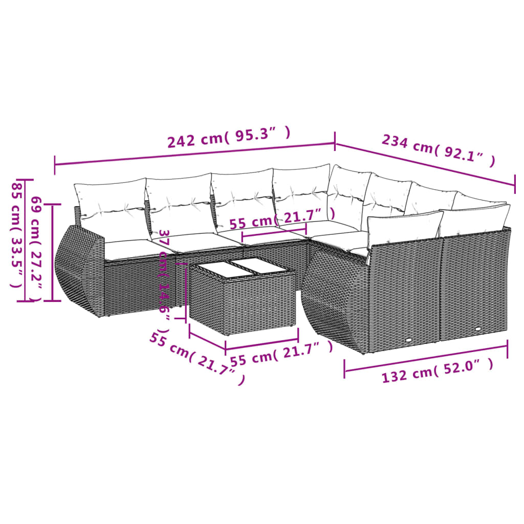 9-delige Loungeset met kussens poly rattan zwart is nu te koop bij PeponiXL, paradijselijk wonen!
