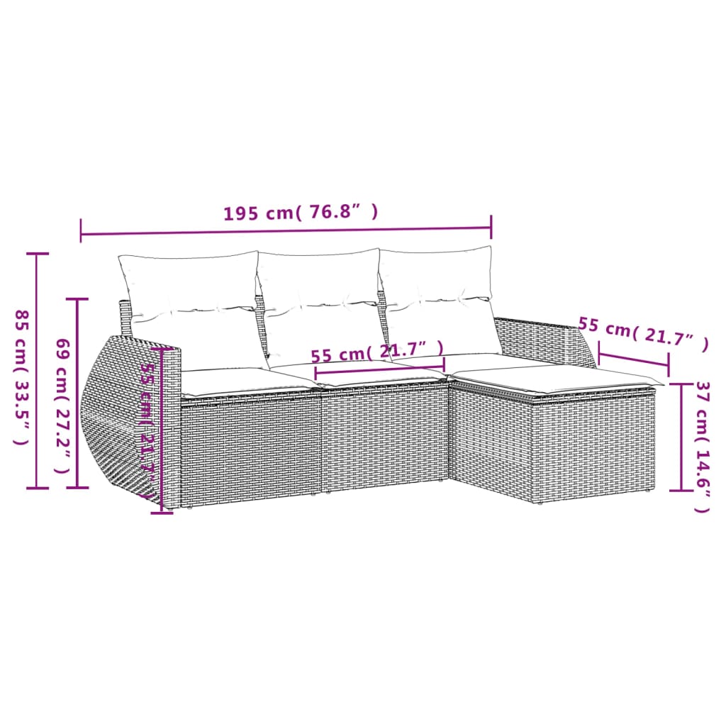 4-delige Loungeset met kussens poly rattan beige is nu te koop bij PeponiXL, paradijselijk wonen!