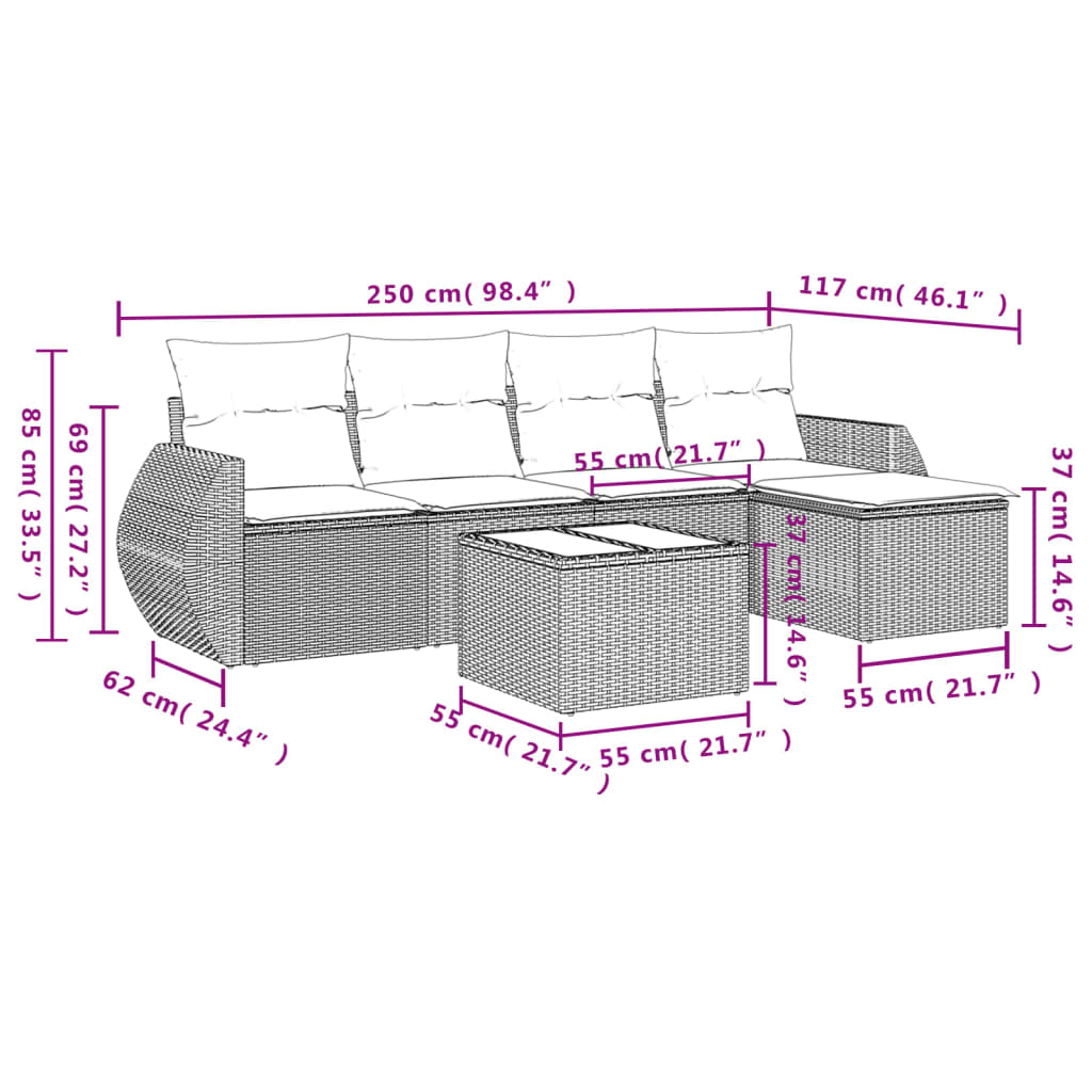 6-delige Loungeset met kussens poly rattan zwart is nu te koop bij PeponiXL, paradijselijk wonen!