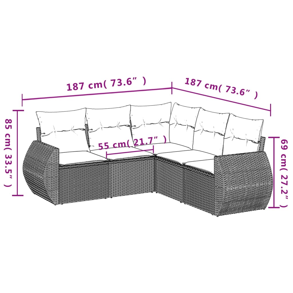 5-delige Loungeset met kussens poly rattan zwart is nu te koop bij PeponiXL, paradijselijk wonen!