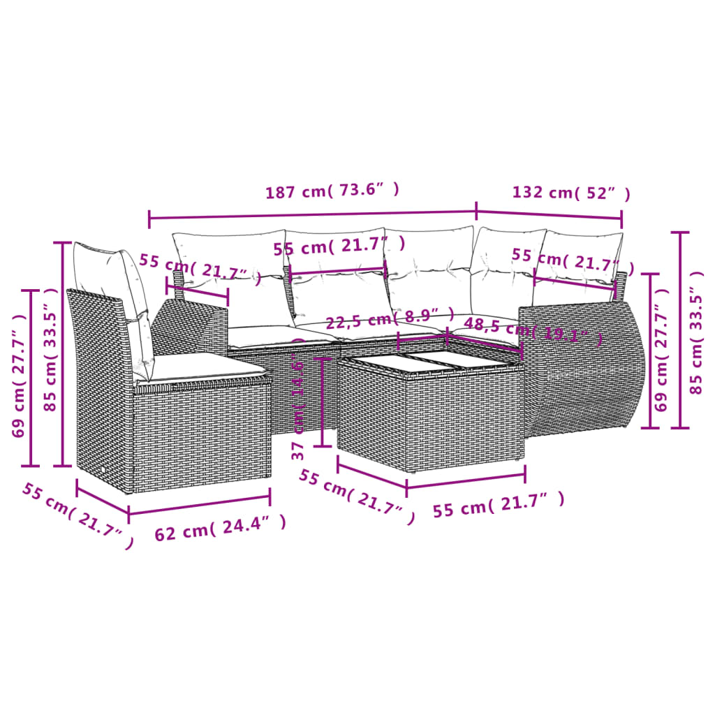 6-delige Loungeset met kussens poly rattan beige is nu te koop bij PeponiXL, paradijselijk wonen!