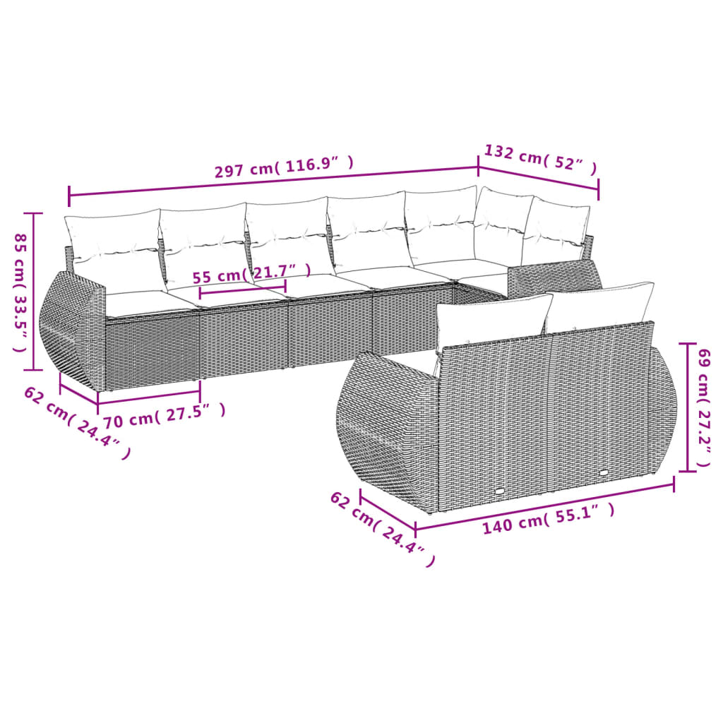 8-delige Loungeset met kussens poly rattan bruin is nu te koop bij PeponiXL, paradijselijk wonen!