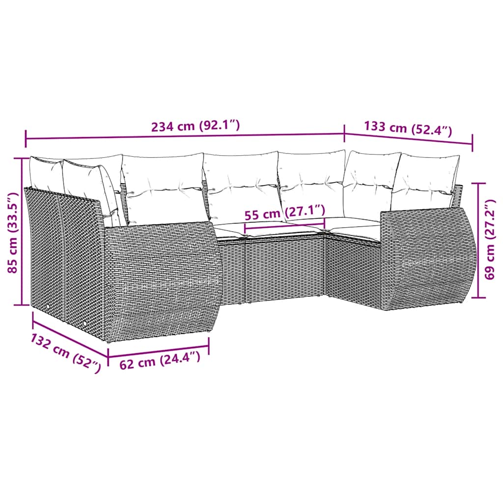 6-delige Loungeset met kussens poly rattan zwart is nu te koop bij PeponiXL, paradijselijk wonen!