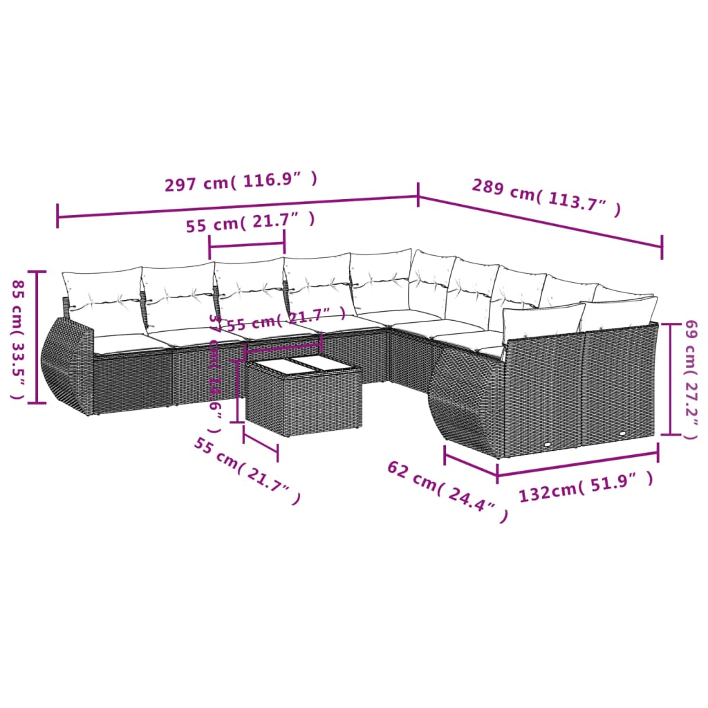 11-delige Loungeset met kussens poly rattan bruin is nu te koop bij PeponiXL, paradijselijk wonen!