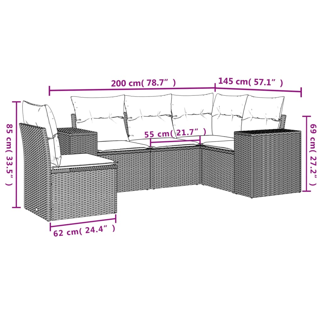 5-delige Loungeset met kussens poly rattan zwart is nu te koop bij PeponiXL, paradijselijk wonen!