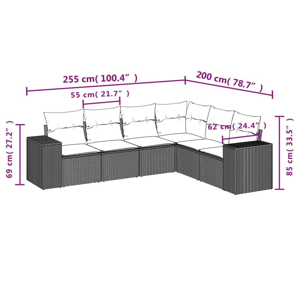 6-delige Loungeset met kussens poly rattan beige is nu te koop bij PeponiXL, paradijselijk wonen!
