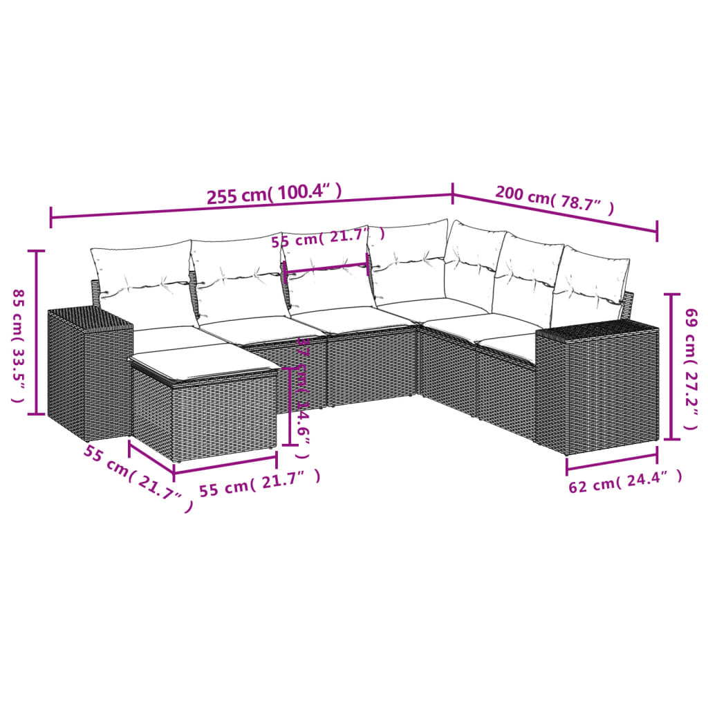 7-delige Loungeset met kussens poly rattan beige is nu te koop bij PeponiXL, paradijselijk wonen!