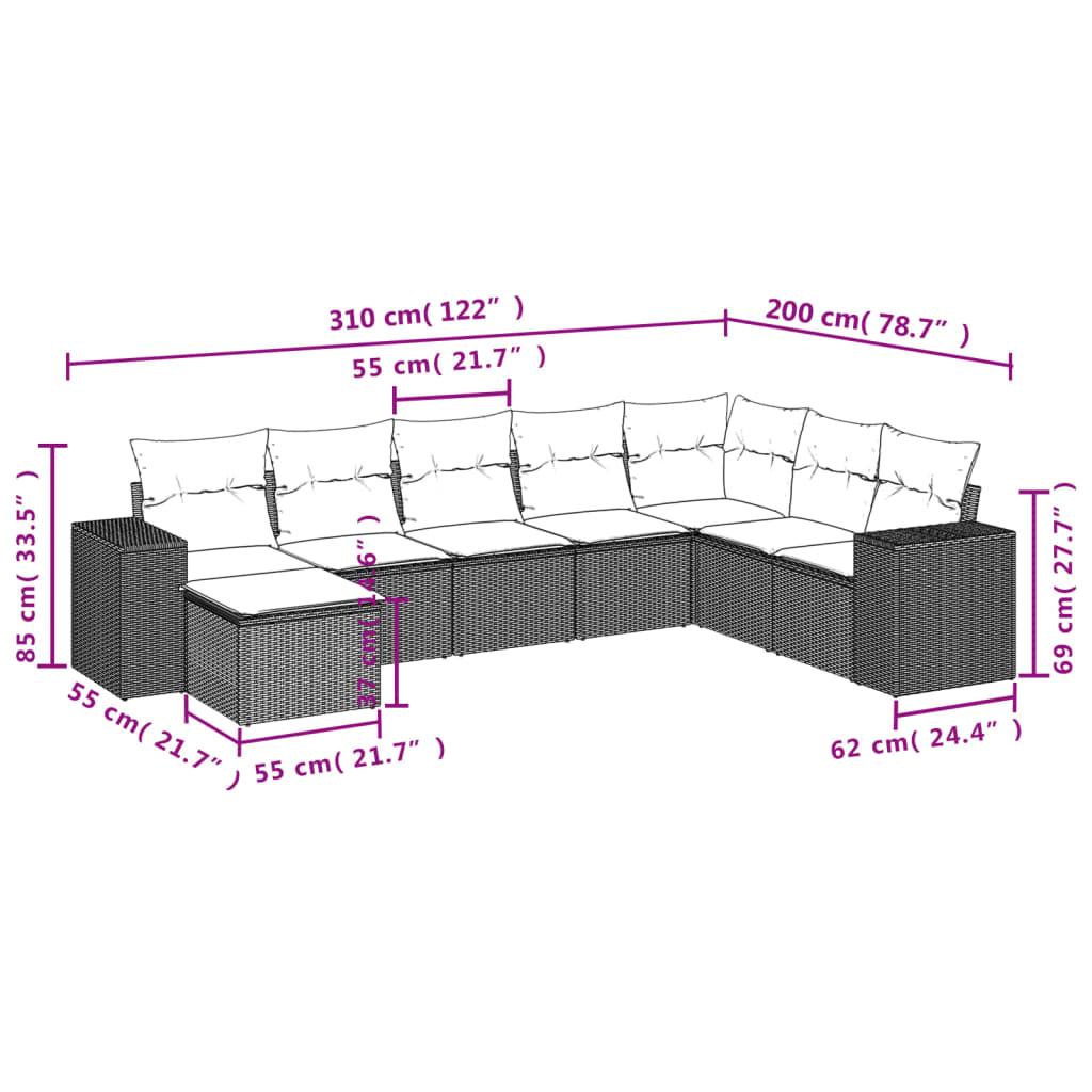 8-delige Loungeset met kussens poly rattan zwart is nu te koop bij PeponiXL, paradijselijk wonen!