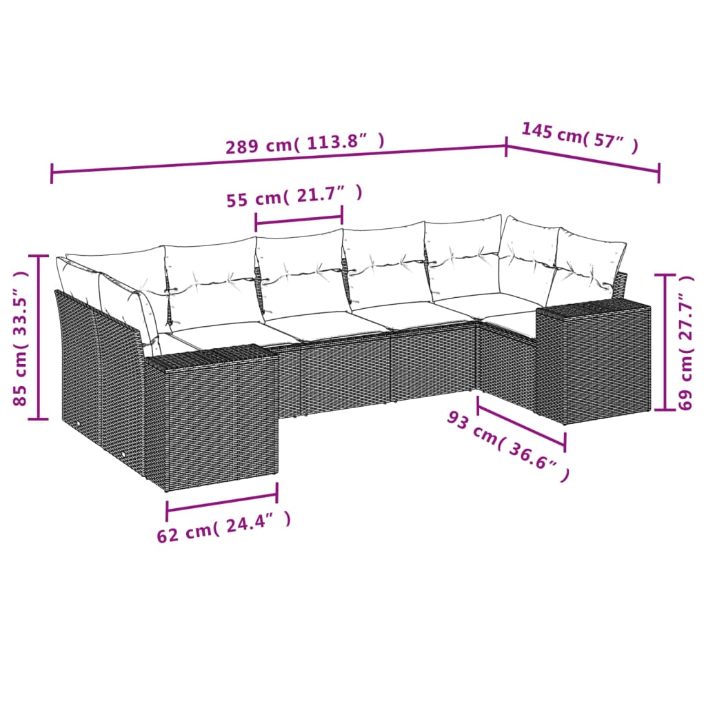 7-delige Loungeset met kussens poly rattan zwart is nu te koop bij PeponiXL, paradijselijk wonen!