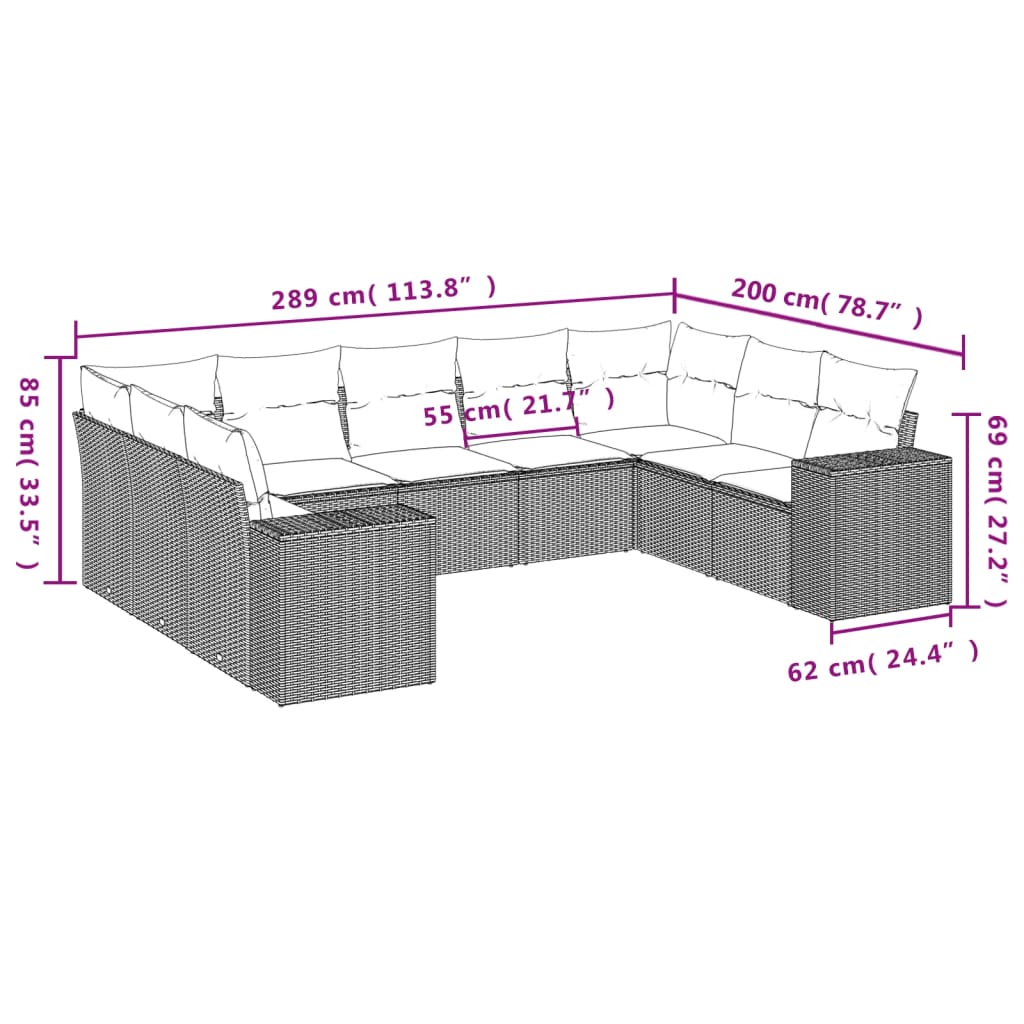 9-delige Loungeset met kussens poly rattan grijs is nu te koop bij PeponiXL, paradijselijk wonen!