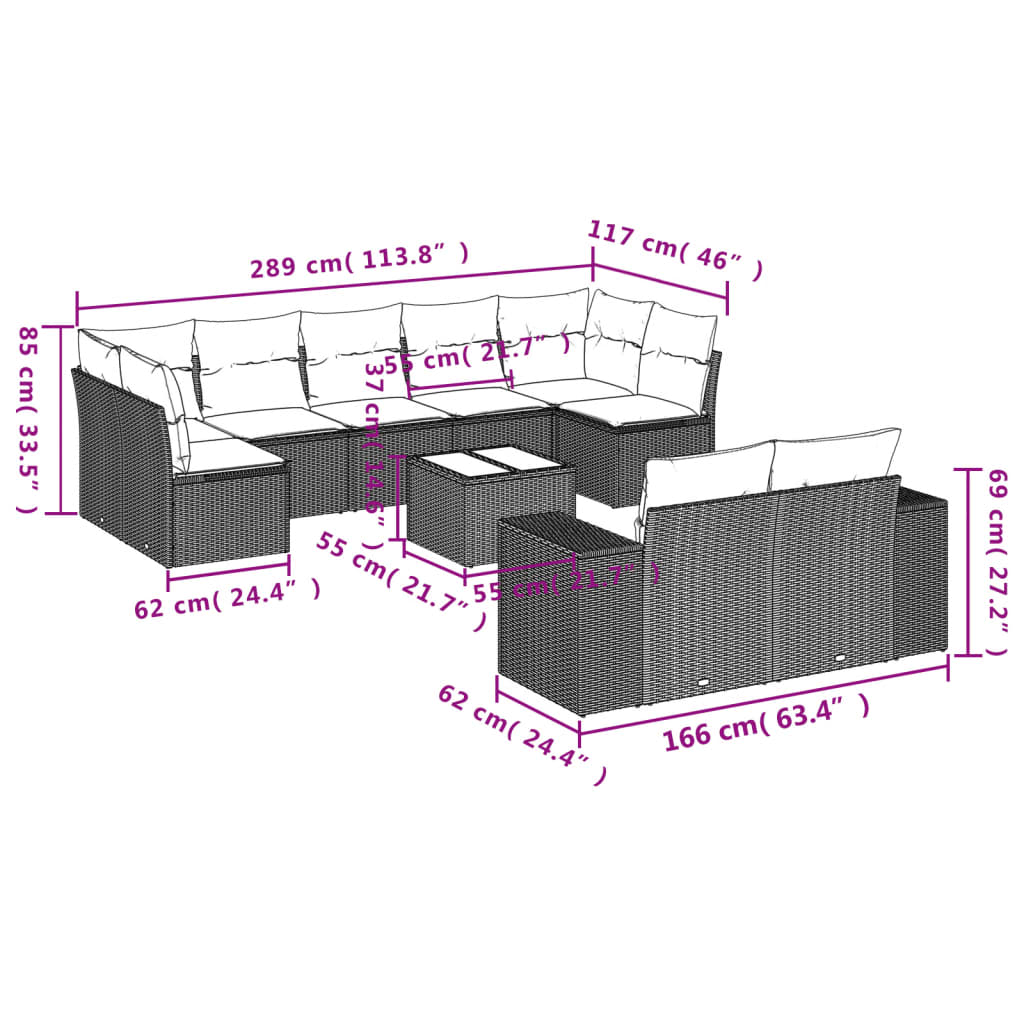 10-delige Loungeset met kussens poly rattan bruin is nu te koop bij PeponiXL, paradijselijk wonen!