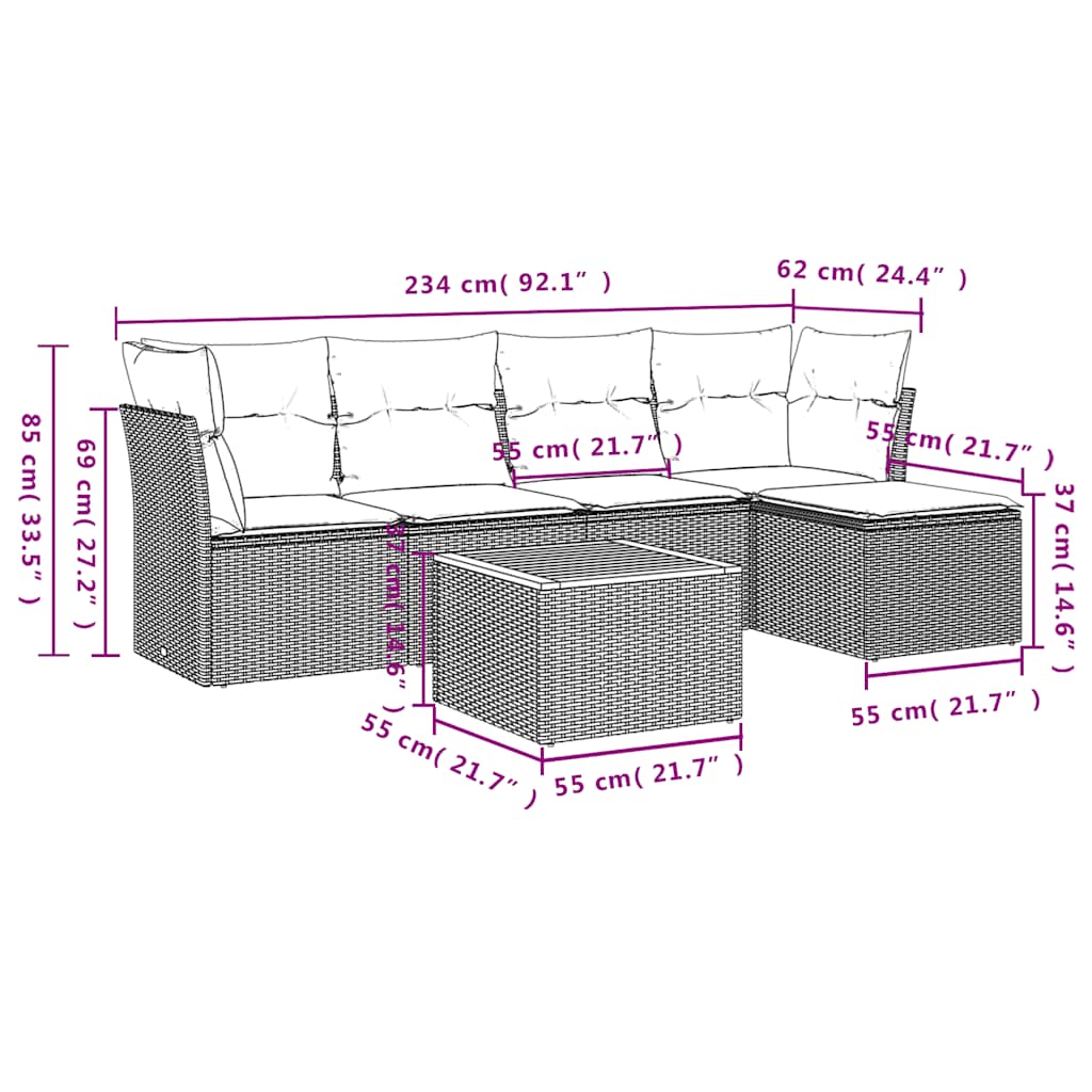 6-delige tuinbankset met kussens, grijs polyrotan is nu te koop bij PeponiXL, paradijselijk wonen!