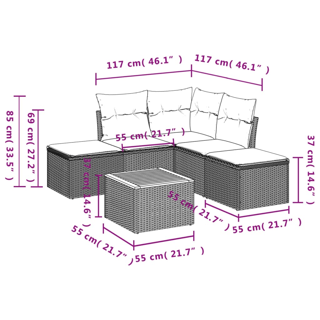 6-delige Loungeset met kussens poly rattan zwart is nu te koop bij PeponiXL, paradijselijk wonen!