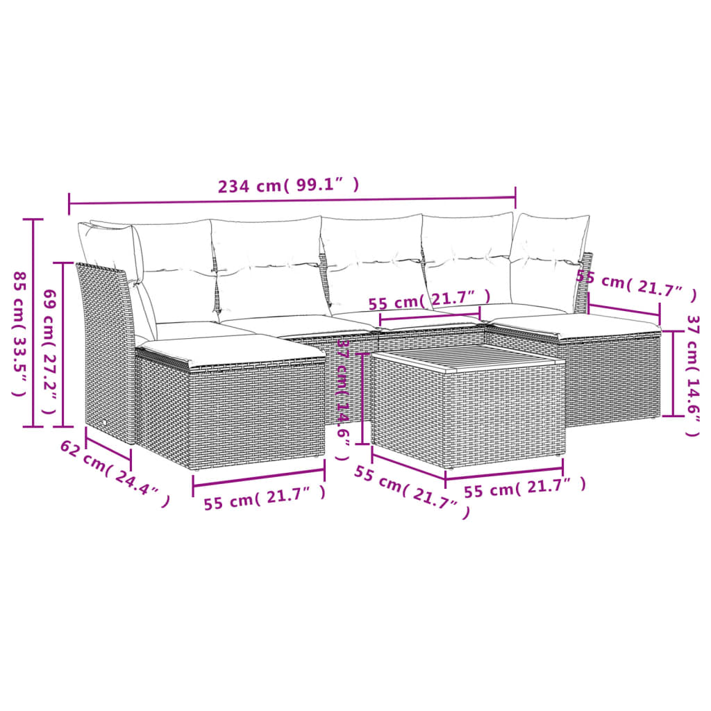 7-delige Loungeset met kussens poly rattan zwart is nu te koop bij PeponiXL, paradijselijk wonen!