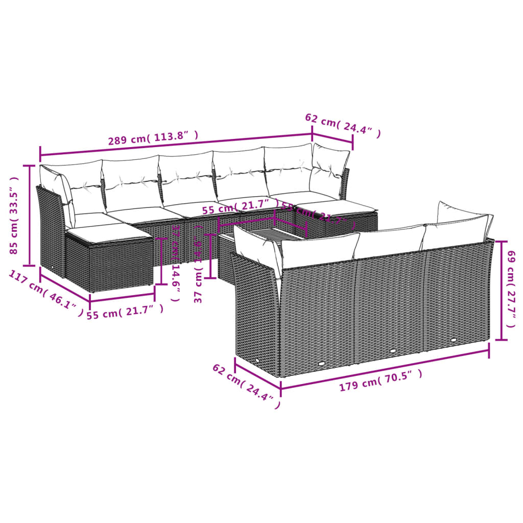 11-delige Loungeset met kussens poly rattan grijs is nu te koop bij PeponiXL, paradijselijk wonen!