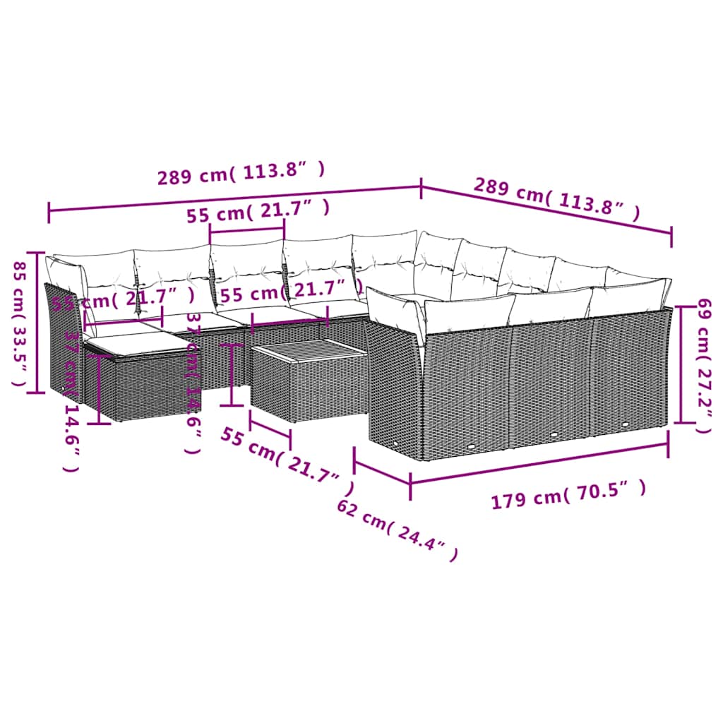 13-delige tuinbankset met kussens, grijs polyrotan is nu te koop bij PeponiXL, paradijselijk wonen!