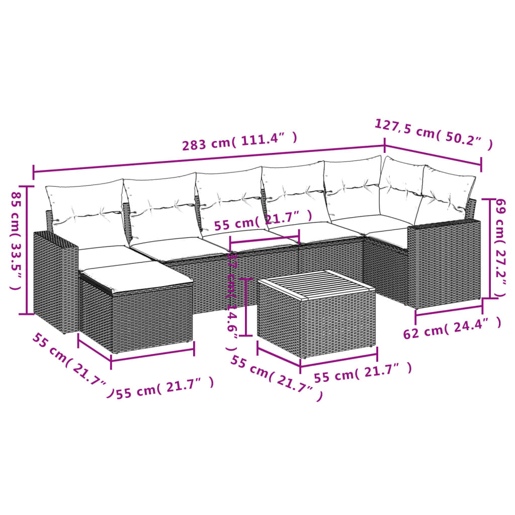 8-delige Loungeset met kussens poly rattan beige is nu te koop bij PeponiXL, paradijselijk wonen!