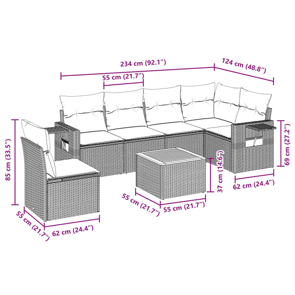 7-delige Loungeset met kussens poly rattan beige is nu te koop bij PeponiXL, paradijselijk wonen!