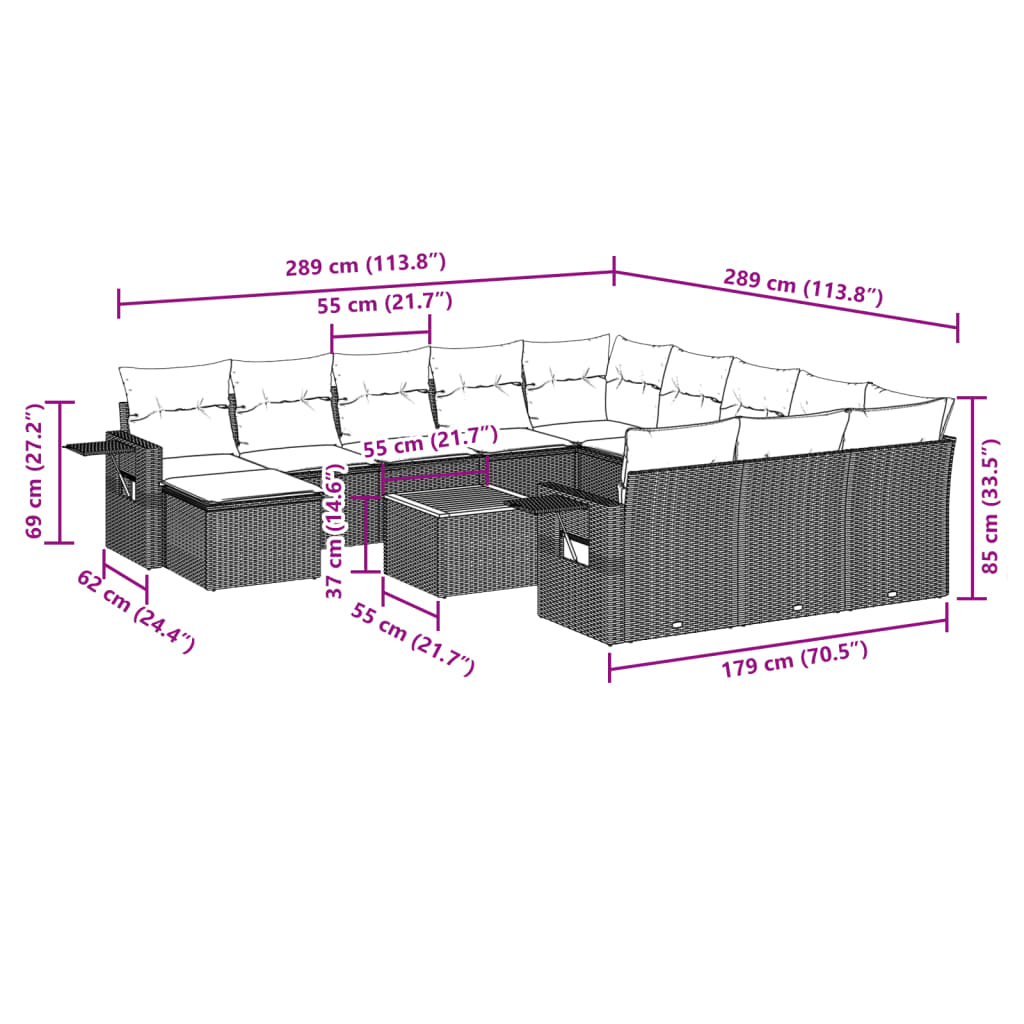 13-delige Loungeset met kussens poly rattan grijs is nu te koop bij PeponiXL, paradijselijk wonen!
