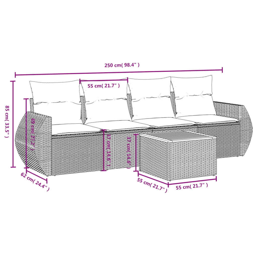 5-delige Loungeset met kussens poly rattan zwart is nu te koop bij PeponiXL, paradijselijk wonen!