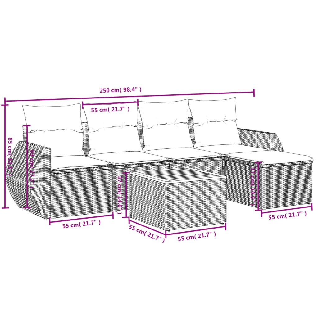 6-delige Loungeset met kussens poly rattan beige is nu te koop bij PeponiXL, paradijselijk wonen!